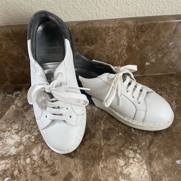 Brunello Cucinelli Grey Wool and White Leather Platform Sneakers Size 36 EUC - Picture 7 of 8